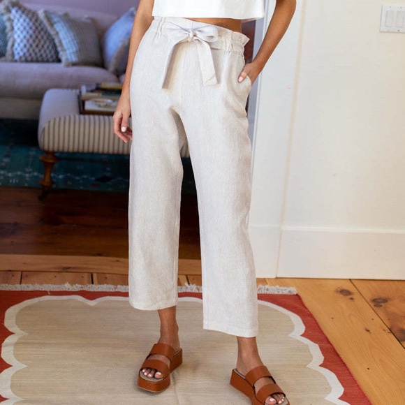 Emerson Fry || Linen Paris Pants Belted Tan Cream Small - Picture 1 of 11